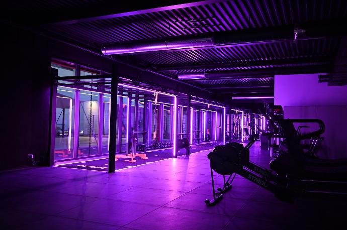modern gym lighting solution, multi-training rigs with LED lights