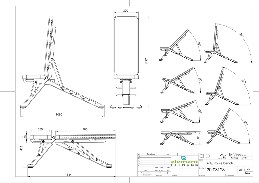 Adjustable bench technical sheet